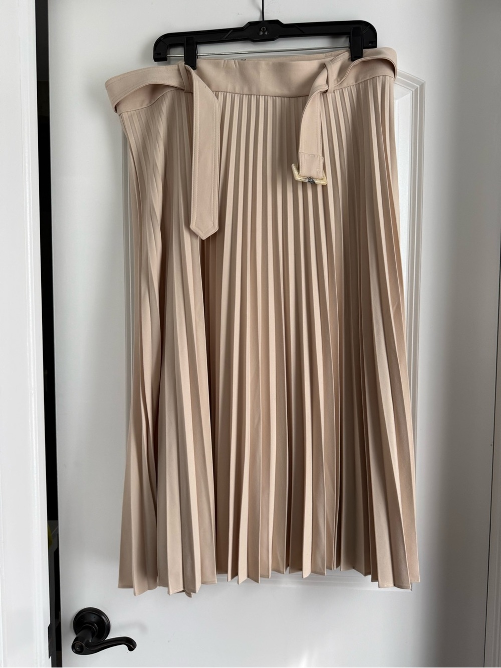 Ann Taylor Beige Pleated Midi Skirt with Waist Tie